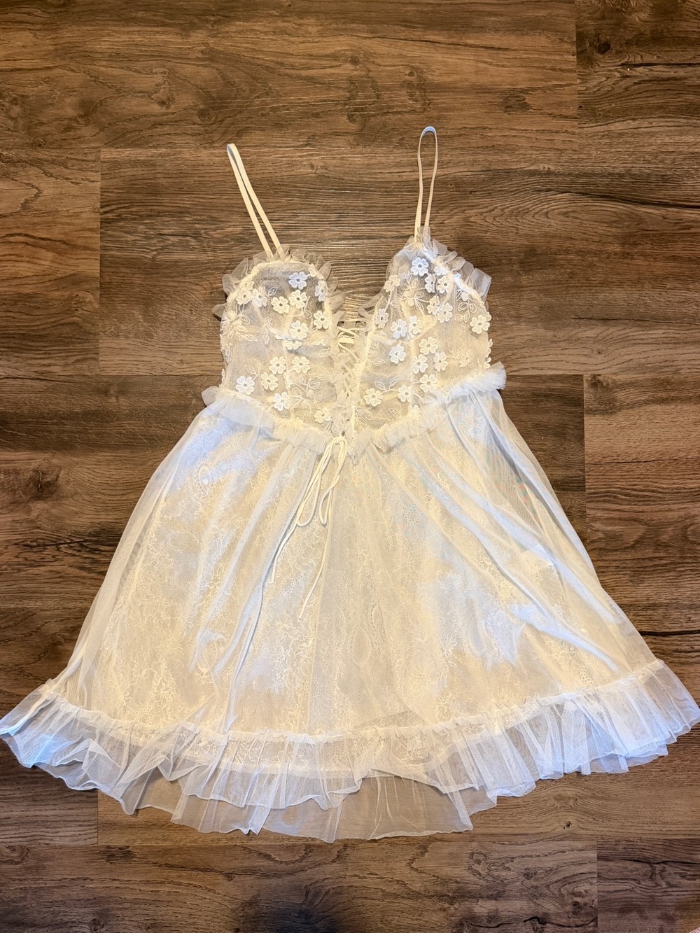 White Tiered Mesh & Lace Babydoll Lingerie